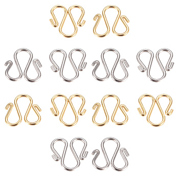 Unicraftale 304 Stainless Steel Hook Clasps, M Clasps, Golden & Stainless Steel Color, 12.5x11.5x1mm, 2 colors, 30pcs/color, 60pcs/box