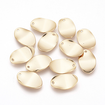 Brass Pendants, Nickel Free, Real 18K Gold Plated, Oval, Golden, 18.5x12x1mm, Hole: 1mm
