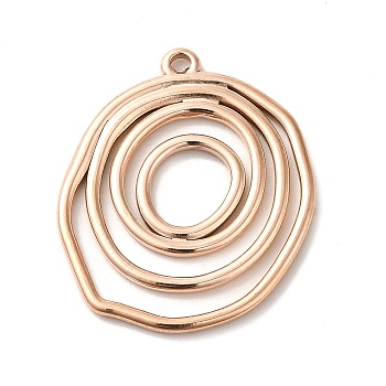 Ion Plating(IP) 304 Stainless Steel Pendants, Irregular Flat Round Charm, Rose Gold, 28x23x2mm, Hole: 1.4mm