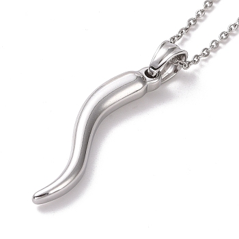 304 Stainless Steel Pepper Shape Pendant Necklace for Women, Stainless Steel Color, 19.69 inch(50cm)
