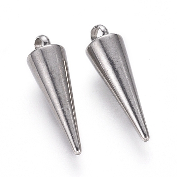 304 Stainless Steel Pendants, Spike/Cone, Stainless Steel Color, 18x5mm, Hole: 2mm