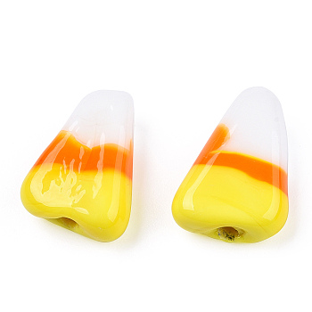 Handmade Lampwork Beads, Yellow, Orange & White, Candy Corn, 15.5x11x5mm, Hole: 1.8mm