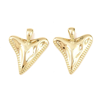 Brass Pendants, Heart Charms, Long-Lasting Plated, Rack Plating, Lead Free & Cadmium Free, Real 18K Gold Plated, 27x22x3mm, Hole: 5x2.5mm