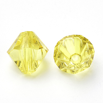 Transparent Acrylic Beads, Bicone, Yellow, 6x5.5mm, Hole: 1.5mm, about 6120pcs/500g