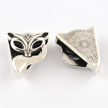 Tibetan Style Fox Alloy Slide Charms, Cadmium Free & Lead Free, Antique Silver, 16.5x14x6mm, Hole: 11x3mm, about 465pcs/1000g