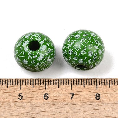 Cuentas europeas de madera de schima con estampado navide&ntilde;o(WOOD-I015-01B)-3