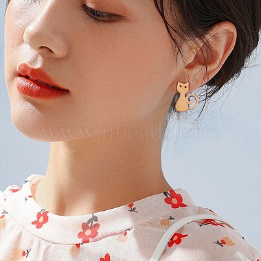9 Pairs 9 Style 316 Surgical Stainless Steel Cute Kitty Stud Earrings for Women(JE933A)-6
