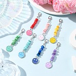 7Pcs Natural Freshwater Shell Chips & Smiling Face Alloy Enamel Pendant Decorations, with Zinc Alloy Lobster Claw Clasps, Platinum, 55mm(HJEW-JM04198-02)