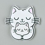 Printed Acrylic Pendants, Cat Shape Charms, White, 39.5x38x2.5mm, Hole: 2mm(SACR-F005-01D-01)
