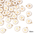 30Pcs Alloy Enamel Charms, Light Gold, Flat Round with Heart, White, 14x11.5x2mm, Hole: 1.6mm(ENAM-YW0006-13A)