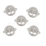 Brass Micro Pave Clear Cubic Zirconia Connector Charms, Flat Round Links with Tree of Life, Platinum, 22x17x2.5mm, Hole: 1.5mm(KK-E068-VB335)