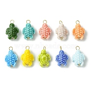 Handmade Procelain Pendants, with Golden Tone Iron Loop, Turtles, Mixed Color, 24x15x8.5mm, Hole: 3mm(PALLOY-JF02470)