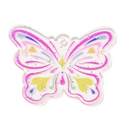 Acrylic Pendants, Butterfly, Orchid, 28x37.5x1.5mm, Hole: 1.8mm(OACR-I008-02E)