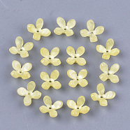 Cellulose Acetate(Resin) Bead Caps, 4-Petal, Flower, Yellow, 13x13x3mm, Hole: 1mm(KK-S161-05E)