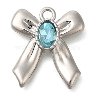 Rack Plating Alloy Pendants, with Rhinestone, Bowknot, Pale Turquoise, 20x18x4mm, Hole: 2mm(PALLOY-M055-04G-01)