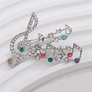 Musical Note Rhinestone Lapel Pin, Platinum Alloy Brooch for Backpack Clothes, Colorful, 31x48mm(MUSI-PW0002-018P)