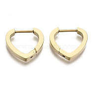 304 Stainless Steel Huggie Hoop Earrings, Heart, Real 18K Gold Plated, 14.5x16x3mm, Pin: 0.8mm(STAS-R115-24G)