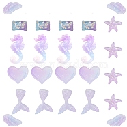 SUNNYCLUE Opaque Resin Cabochons, Heart & Mermaid Tail Shape & Star & Starfish & Candy Head  & Wing, Lilac, 24pcs/set(CRES-SC0001-52)