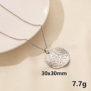 Vintage Stainless Steel Geometric Flat Round Pendant Necklace for Women(AO1780-11)