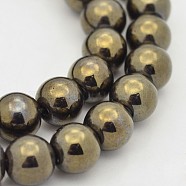Round Non-magnetic Synthetic Hematite Beads Strands, Imitation Pyrite, Antique Bronze Plated, 10mm, Hole: 1mm, about 40pcs/strand, 14.9 inch(G-D617-10mm-26)
