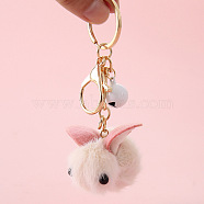 Wool Felt Keychain, with Iron Key Rings & Lobster Claw Clasps & Bell, Rabbit Pattern, 5x6cm(KEYC-PW0002-109D)