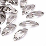 Curved Oval with Heart 201 Stainless Steel Links connectors, Stainless Steel Color, 20x8x1mm, Hole: 2.5mm(STAS-R071-26)