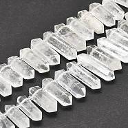 Natural Quartz Crystal Beads Strands, Rock Crystal Beads, Faceted, Double Terminated Pointed/Bullet, 25~63x13~16x11~13.5mm, Hole: 1.6mm, about 21~22pcs/strand, 15.55 inch(39.5cm)(G-F715-052)