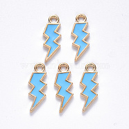 Alloy Enamel Pendants, Lightning Bolt, Light Gold, Deep Sky Blue, 20x7x1.5mm, Hole: 2mm(ENAM-N054-025E)