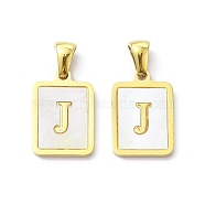 Ion Plating(IP) 304 Stainless Steel Pave Shell Pendants, Rectangle Charm, Real 18K Gold Plated, Letter J, 17.5x12x1.5mm, Hole: 3x5mm(STAS-G327-01G-J)