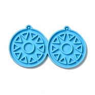DIY Flat Round with Sun Pendant Silicone Molds, Resin Casting Molds, for UV Resin & Epoxy Resin Jewelry Making, Deep Sky Blue, 57x103.5x4mm, Hole: 2mm, Inner Diameter: 54x49.5mm(DIY-I099-13)
