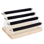 4-Tier Alloy Microfiber Cloth Bar Finger Ring Holder Stands, Ring Display Organizer with Wooden Base, Black, Finish Product: 21.5x14x12cm(RDIS-WH0017-01)