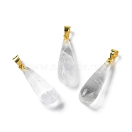 Natural Quartz Crystal Teardrop Pendants, Rock Crystal, with Ion Plating(IP) Golden Plated Brass Findings, 26.5x7.5mm, Hole: 4.3x3.5mm(G-Q005-03G-09)