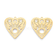 201 Stainless Steel Pendants, Laser Cut, Hollow Heart with Moon, Real 18K Gold Plated, 30x28.5x1mm, Hole: 1.6mm(STAS-N090-LA987-2)