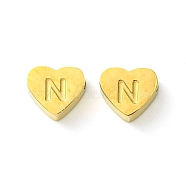 Ion Plating(IP) 316L Surgical Stainless Steel Beads, Nickel Free, Love Heart with Letter Bead, Real 18K Gold Plated, Letter N, 5.5x6.5x2.5mm, Hole: 1.4mm(STAS-R230-01N-G-1)