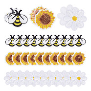 Bees & Flower Polyester Embroidery Cloth Iron On/Sew On Patches, Costume Accessories, Mixed Color, 27x30x1.2mm, 20pcs(AJEW-DR0001-41)