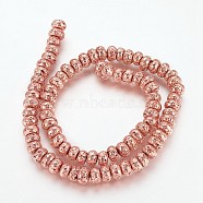 Electroplated Natural Lava Rock Beads Strands, Long-Lasting Plated, Rondelle, Rose Gold Plated, 8.5~9x4.5~5mm, Hole: 1.2mm, about 81pcs/strand, 16.41 inch(41.7cm)(G-P400-06RG)