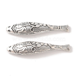 Tibetan Style Zinc Alloy Lotus Flower Pattern Fish Beads, Antique Silver, 43x9x6mm, Hole: 1mm(X-PALLOY-P078-01)