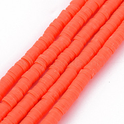 Handmade Polymer Clay Bead Strands, Heishi Beads, Disc/Flat Round, Tomato, 4x0.5~1mm, Hole: 1.5mm, about 320~447pcs/strand, 15.74~16.92 inch(CLAY-T002-4mm-44)