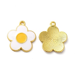 Rack Plating Alloy Enamel Pendants, Flower Charm, Golden, White, 21.5x19x2.5mm, Hole: 1.4mm(ENAM-F146-10G)