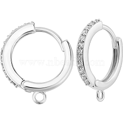 10Pcs Brass Micro Pave Cubic Zirconia Huggie Hoop Earring Findings, with Horizontal Loop, Nickel Free, Platinum, 19 Gauge, 16x15x2mm, Hole: 1mm, Pin: 0.9mm(KK-BBC0013-42)