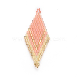 MIYUKI & TOHO Handmade Japanese Seed Beads Links, Loom Pattern, Rhombus, Light Salmon, 44.6~45.2x17.8~18.6x1.6~1.7mm, Hole: 1.4~1.6mm(SEED-E004-O10)