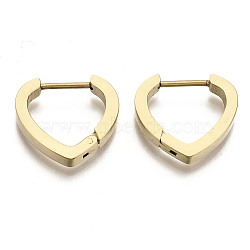 304 Stainless Steel Huggie Hoop Earrings, Heart, Real 18K Gold Plated, 14.5x16x3mm, Pin: 0.8mm(STAS-R115-24G)