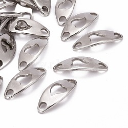 Tarnish Resistant Curved Oval with Heart 201 Stainless Steel Links connectors, Stainless Steel Color, 20x8x1mm, Hole: 2.5mm(STAS-R071-26)