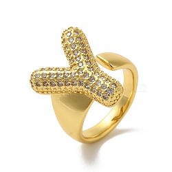 Letter Brass Micro Pave Clear Cubic Zirconia Open Cuff Ring for Women, Real 18K Gold Plated, Letter Y, 19.5x16mm, US Size 6(16.5mm)(RJEW-N046-03Y-G)