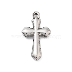 304 Stainless Steel Pendants, Cross Charm, Antique Silver, 28x16x4mm, Hole: 1.5mm(STAS-Z091-08AS-02)