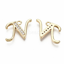 Brass Micro Pave Clear Cubic Zirconia Pendants, Nickel Free, Real 18K Gold Plated, Word, Letter.N, 12x17x2mm, Hole: 1.5mm(KK-S360-053N-NF)