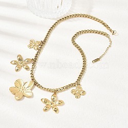 304 Stainless Steel Flower Pendant Bib Necklaces for Women, Golden, 16.14 inch(41cm)(NJEW-A063-02G)
