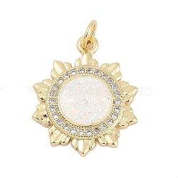 Brass Micro Pave Cubic Zirconia Pendants, Sun Charms, with Synthetic Opal and Jump Ring, Long-Lasting Plated, Rack Plating, Lead Free & Cadmium Free, Real 18K Gold Plated, 21x17x3mm, Hole: 3mm(KK-I723-44G)