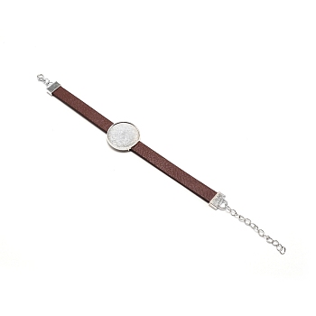 PU Leather Cord Bracelet Making, with Alloy Cabochon Settings, Findings and Watch Bands, Sienna, Tray: 27mm, 7.87 inch(20cm)