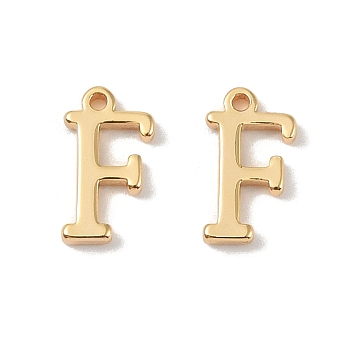 Brass Pendants, Real 18K Gold Plated, Letter F, 9.5x5.5x1.3mm, Hole: 0.8mm